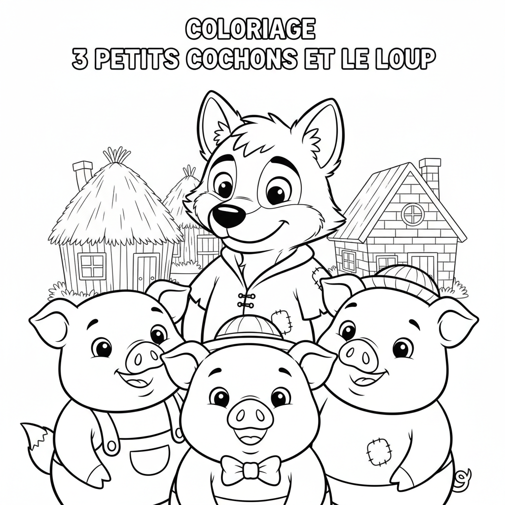 Coloriage coloriage 3 petit cochon et le loup 4