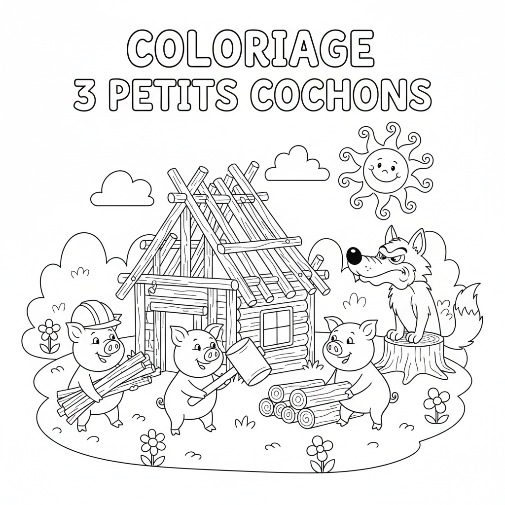 Coloriage coloriage 3 petits cochons 2