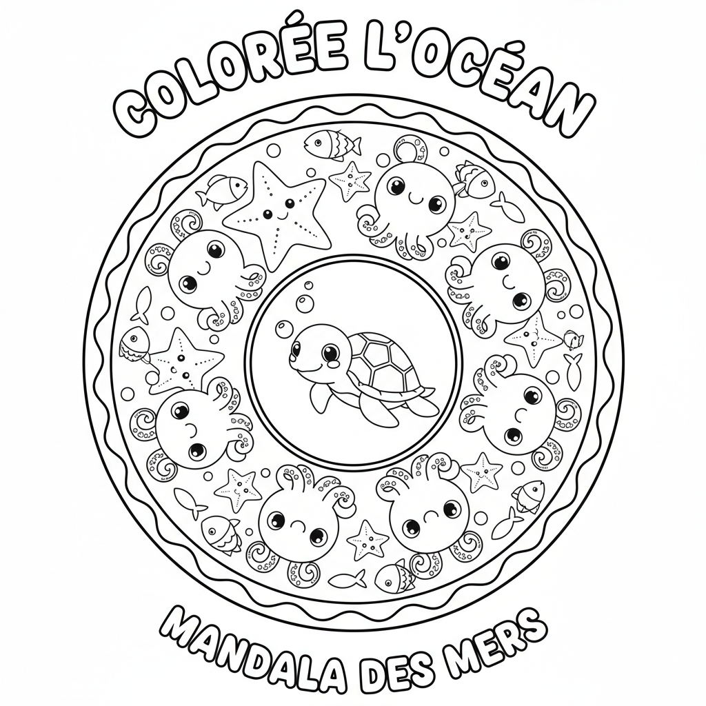 Coloriage À Imprimer Adulte Mandala Animaux de la Mer