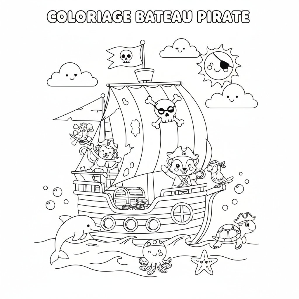 Coloriage coloriage à imprimer bateau pirate 2