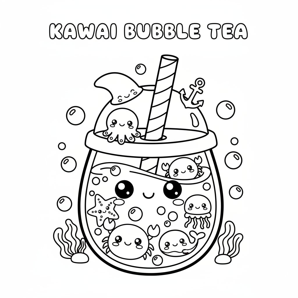 Coloriage coloriage à imprimer kawaii bubble tea