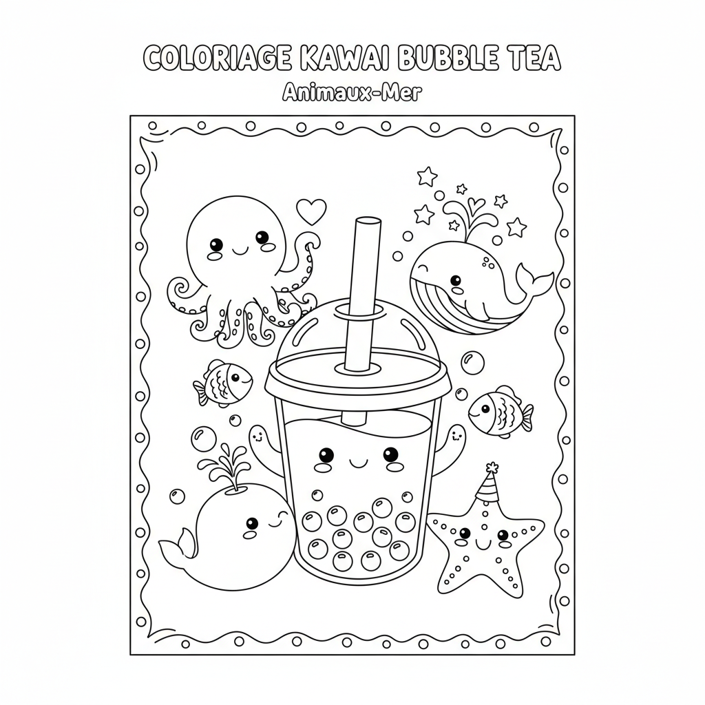 Coloriage coloriage à imprimer kawaii bubble tea 2