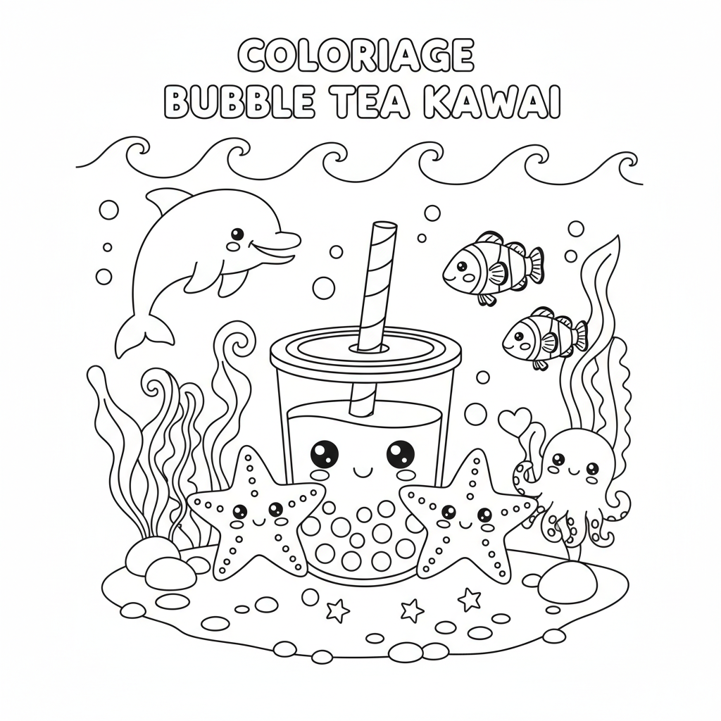 Coloriage coloriage à imprimer kawaii bubble tea 3