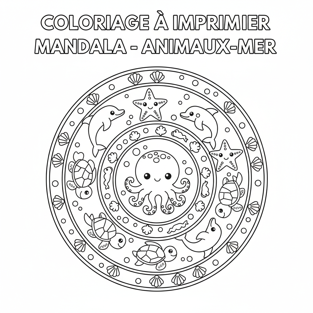 Coloriage A Imprimer Mandala Animaux de la Mer Gratuit