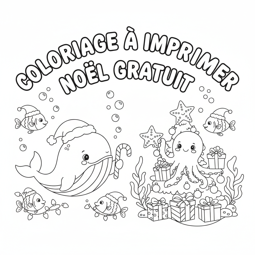 Coloriage A Imprimer Noel Gratuit avec les Animaux de la Mer
