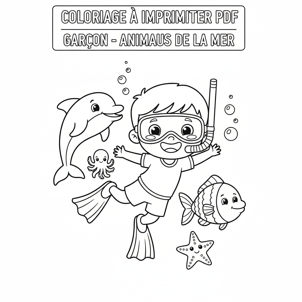 Coloriage À Imprimer Pdf Garçon sur les Animaux de la Mer