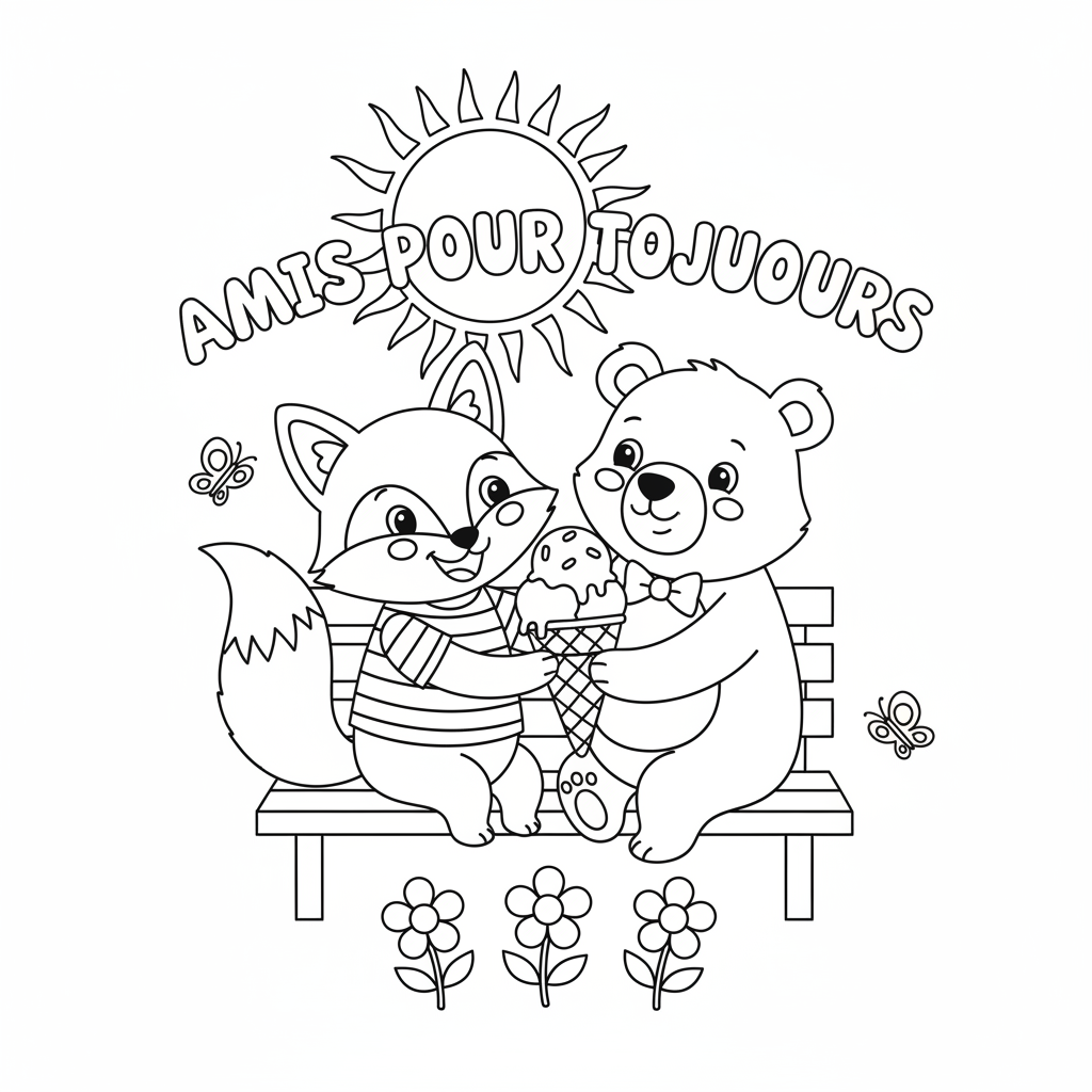 Coloriage Ami Gratuit à Imprimer pour les Meilleurs Amis