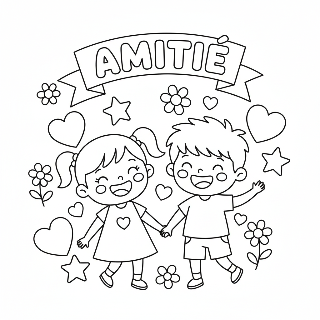 Coloriage Amitié Gratuit à Imprimer pour les BFF