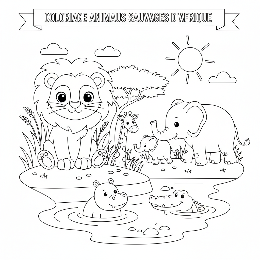 Coloriage Animaux Sauvages D'Afrique Gratuit à Imprimer