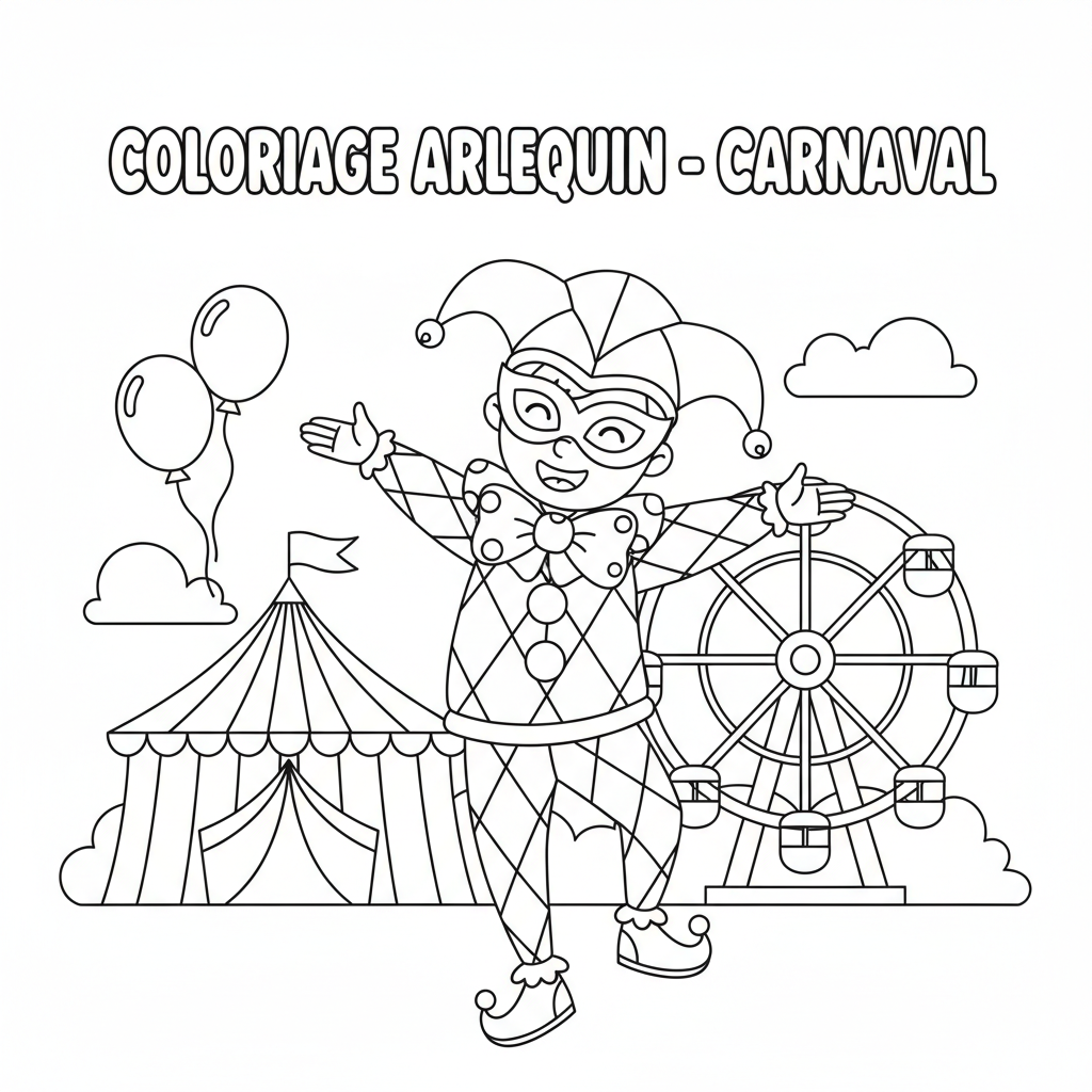 Coloriage Arlequin Gratuit à Imprimer pour le Carnaval
