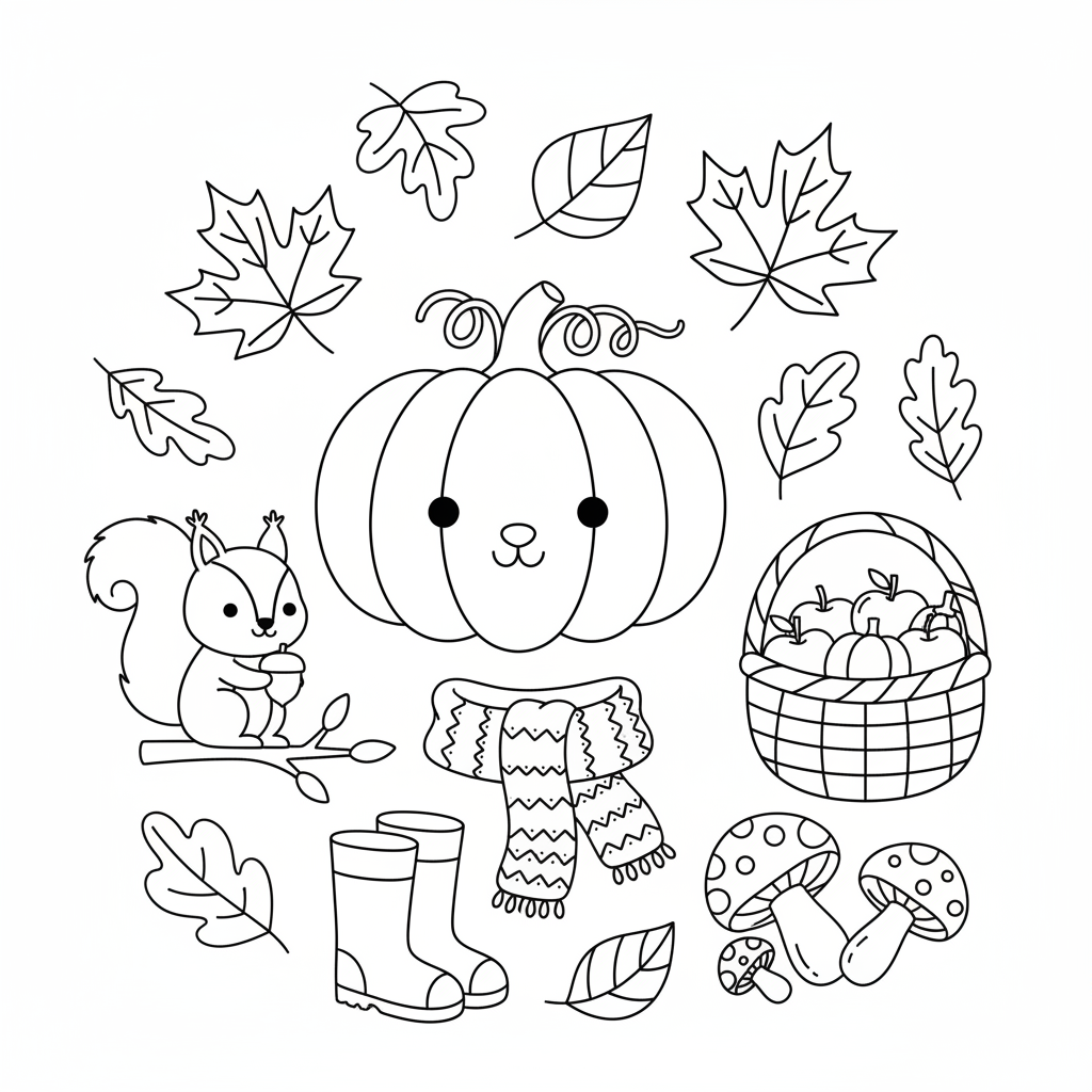 Coloriage Automne Facile Gratuit à Imprimer pour Enfants