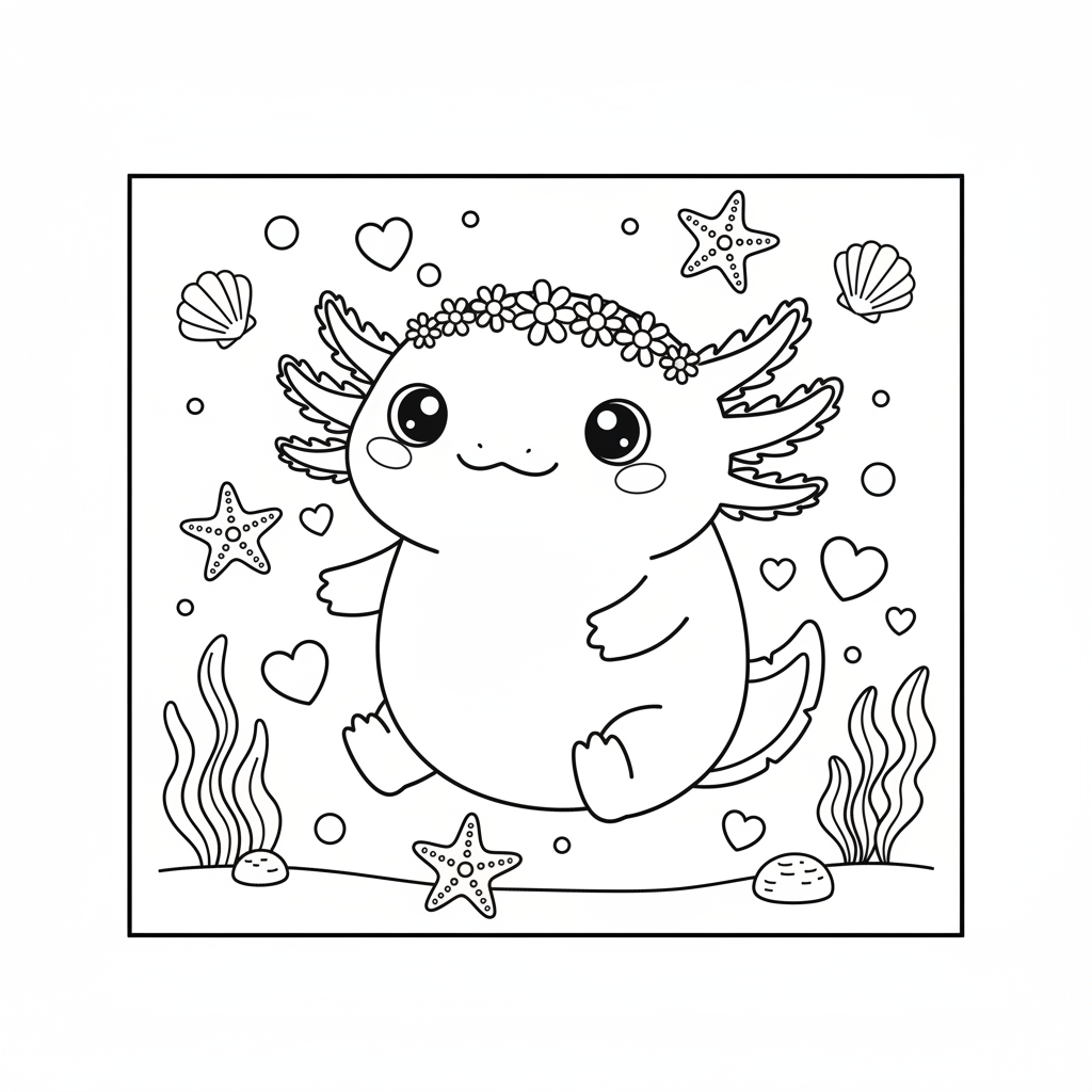 Coloriage coloriage axolotl kawaii 2