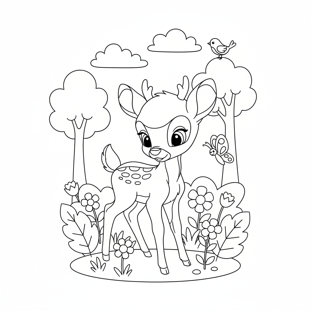 Coloriage Bambi Gratuit à Imprimer pour les Enfants