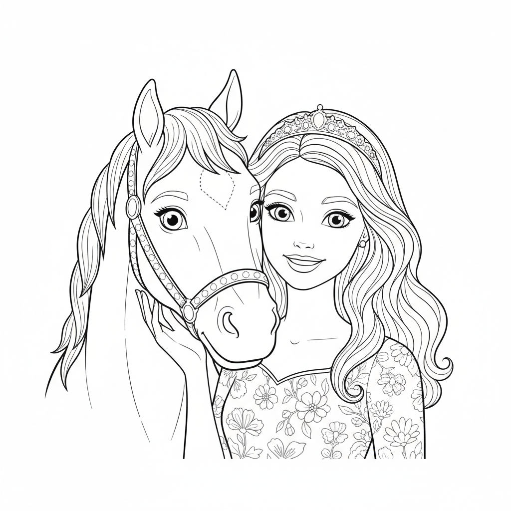 Coloriage coloriage barbie et cheval 4