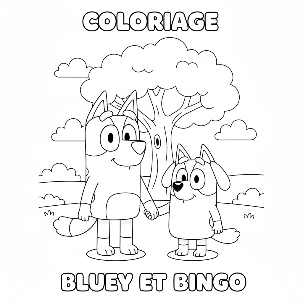 Coloriage Bluey et Bingo à Imprimer Gratuitement