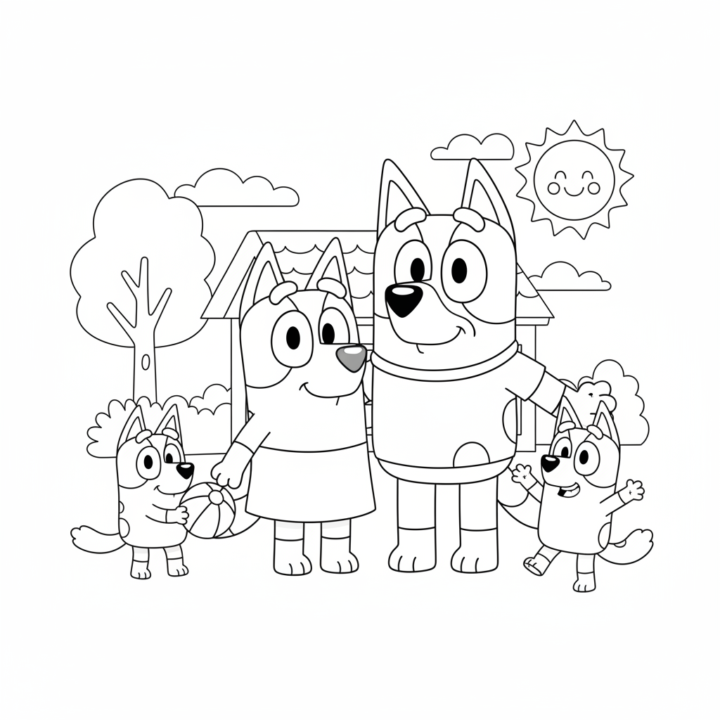 Coloriage Bluey Famille Gratuit à Imprimer