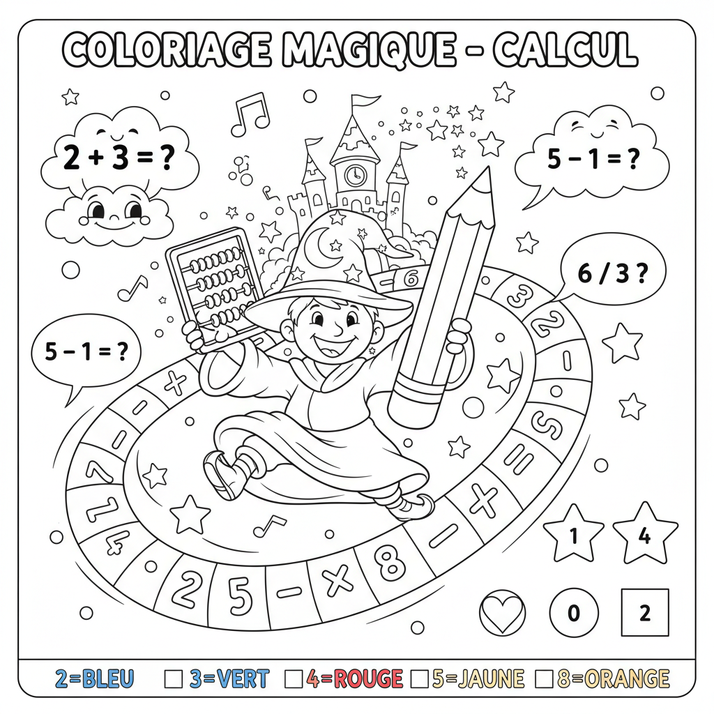 Coloriage coloriage calcul 5