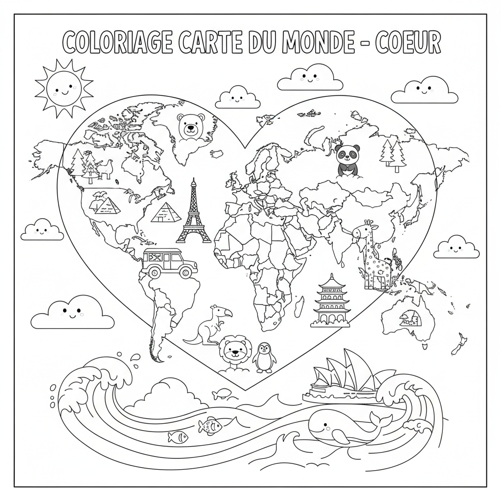 Coloriage coloriage carte du monde 3