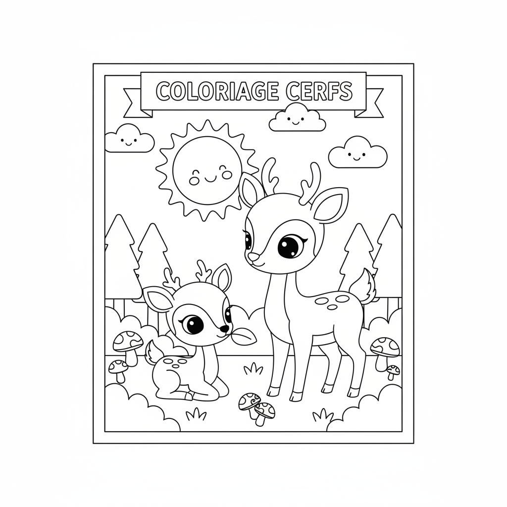 Coloriage Cerfs Gratuit à Imprimer pour les Enfants