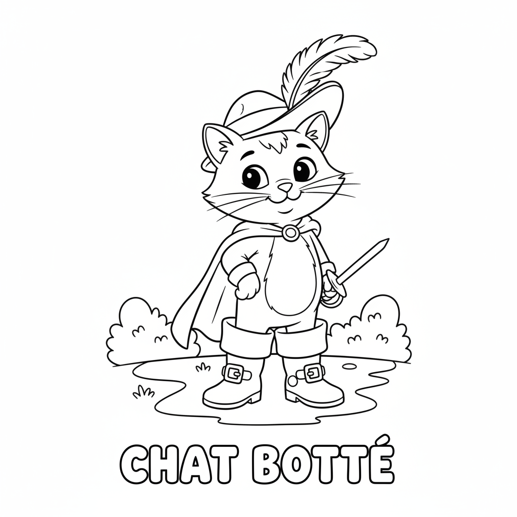 Coloriage Chat Botté Gratuit à Imprimer