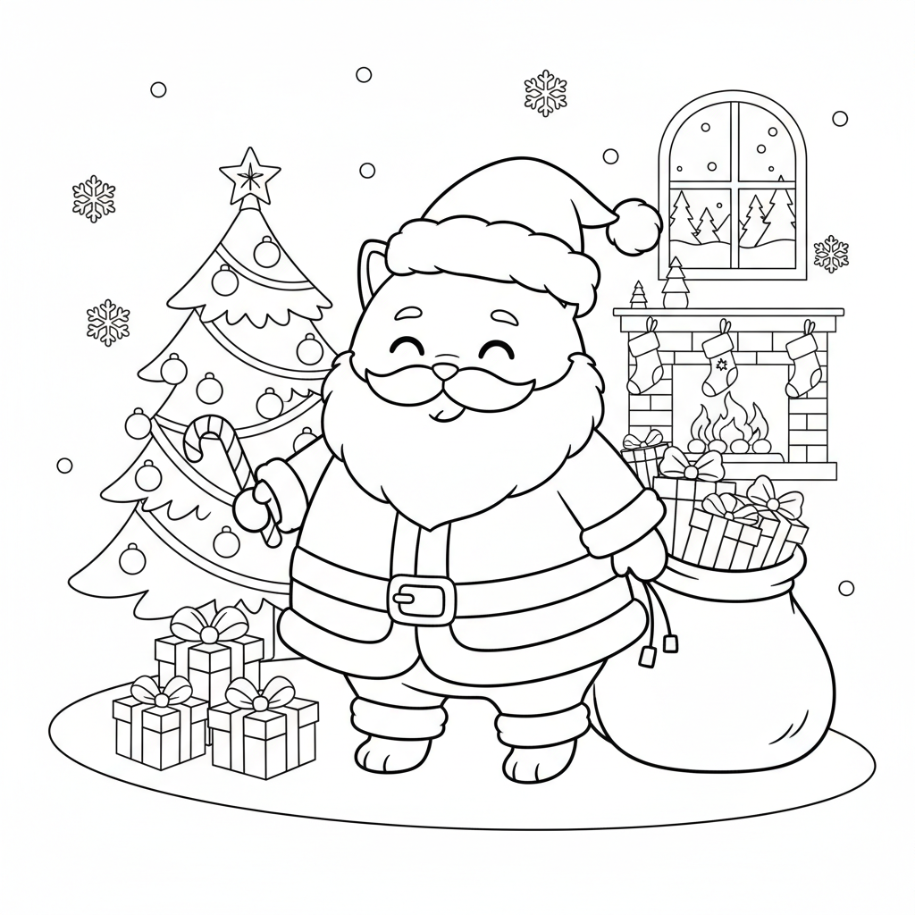 Coloriage Chat de Noël Gratuit à Imprimer