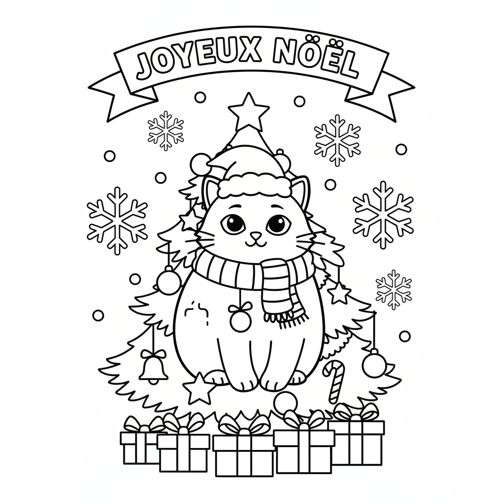 Coloriage coloriage chat de noel 2