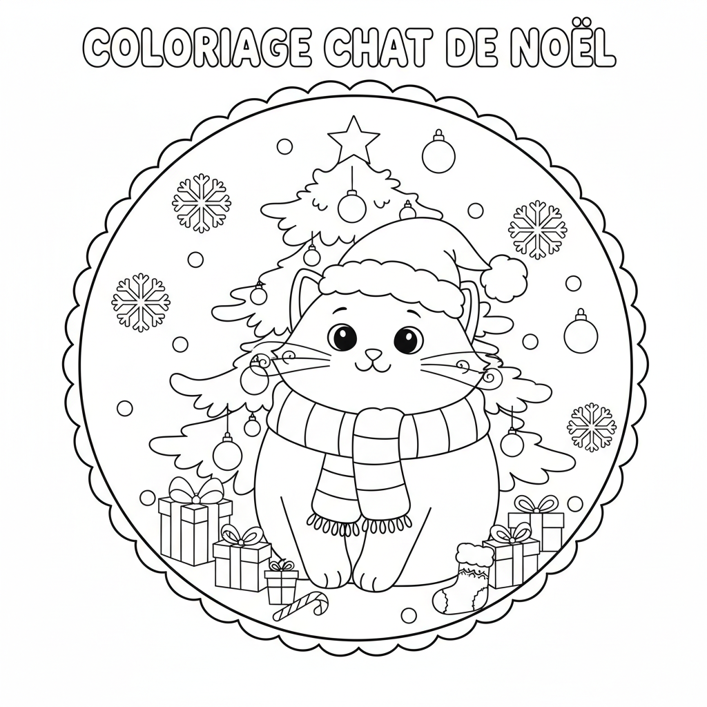Coloriage coloriage chat de noel 3