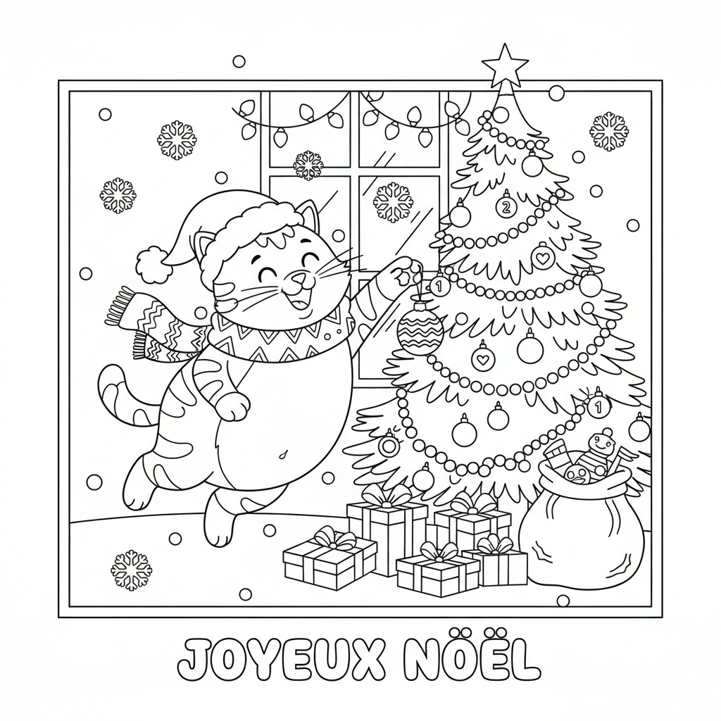Coloriage coloriage chat de noel 5