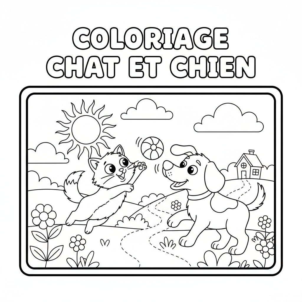 Coloriage coloriage chat et chien 5
