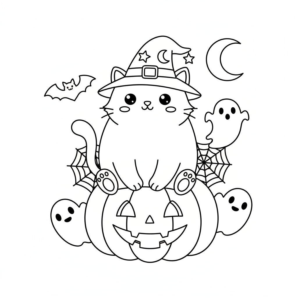 Coloriage Chat Halloween Gratuit à Imprimer