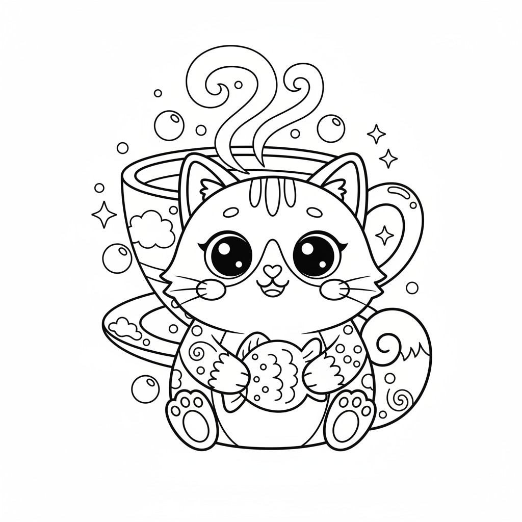Coloriage coloriage chat kawai 2