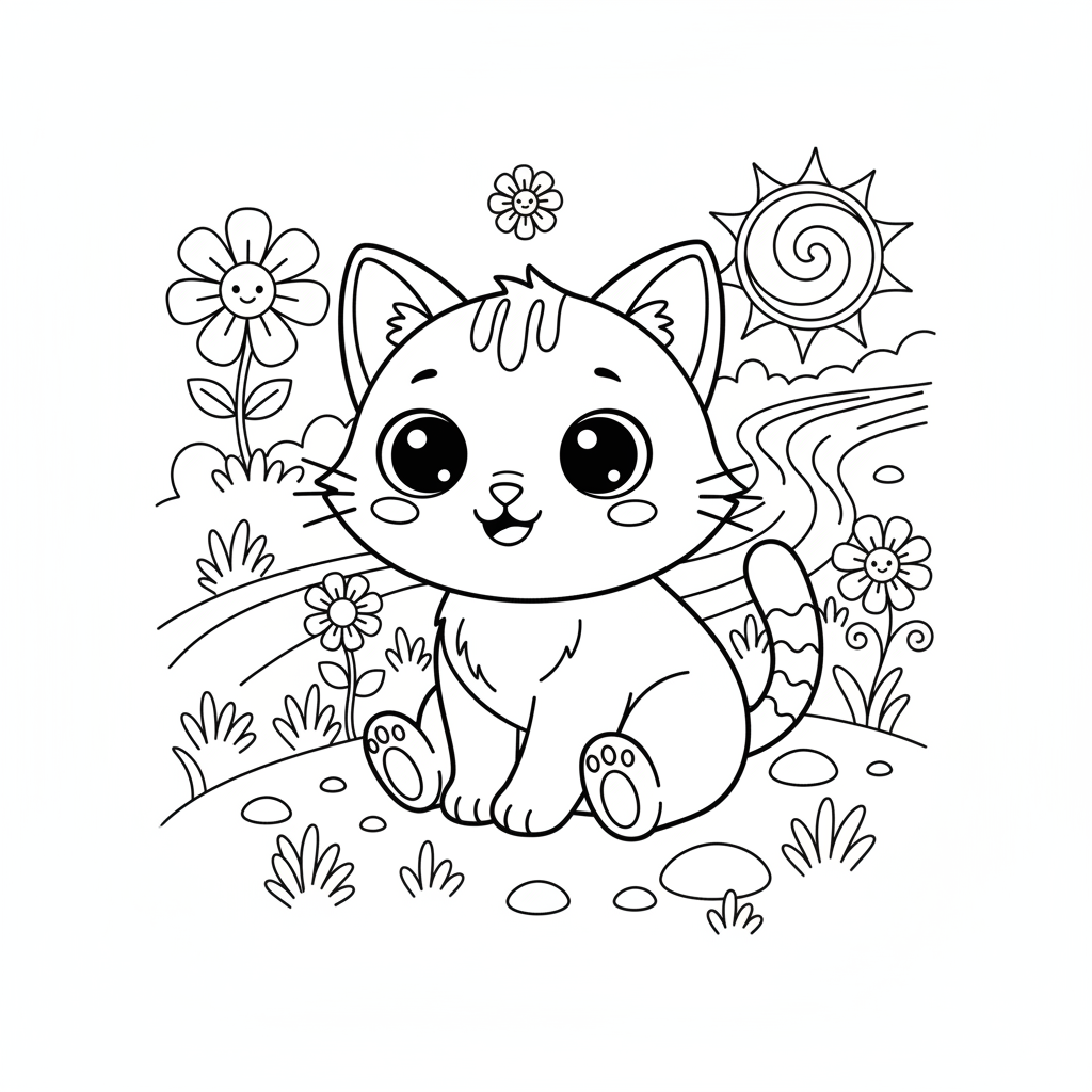 Coloriage coloriage chat kawai 3