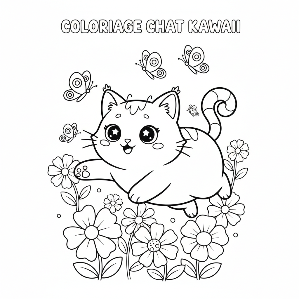Coloriage coloriage chat kawai 5
