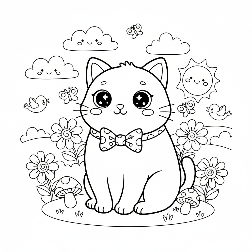 Coloriage coloriage chat kawaii 3
