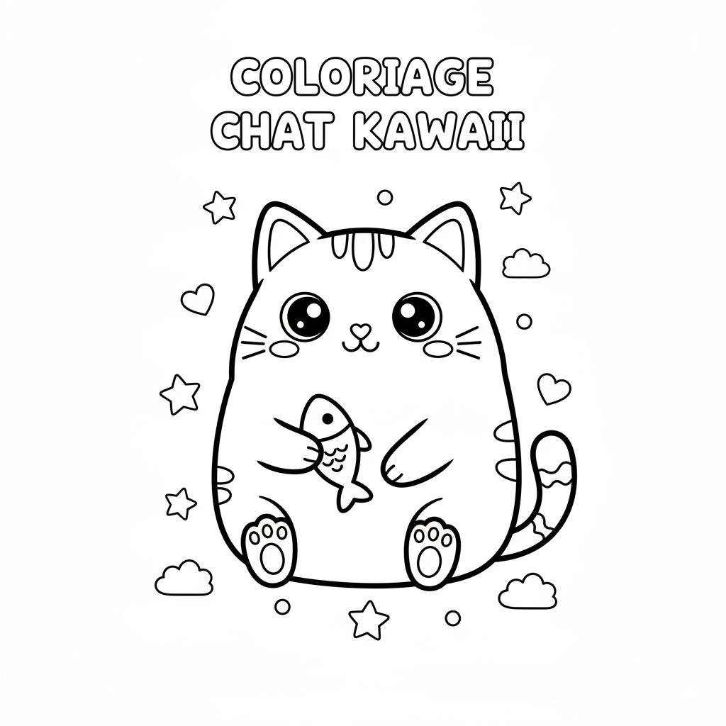 Coloriage Chat Kawaii à Imprimer Gratuit pour Enfants