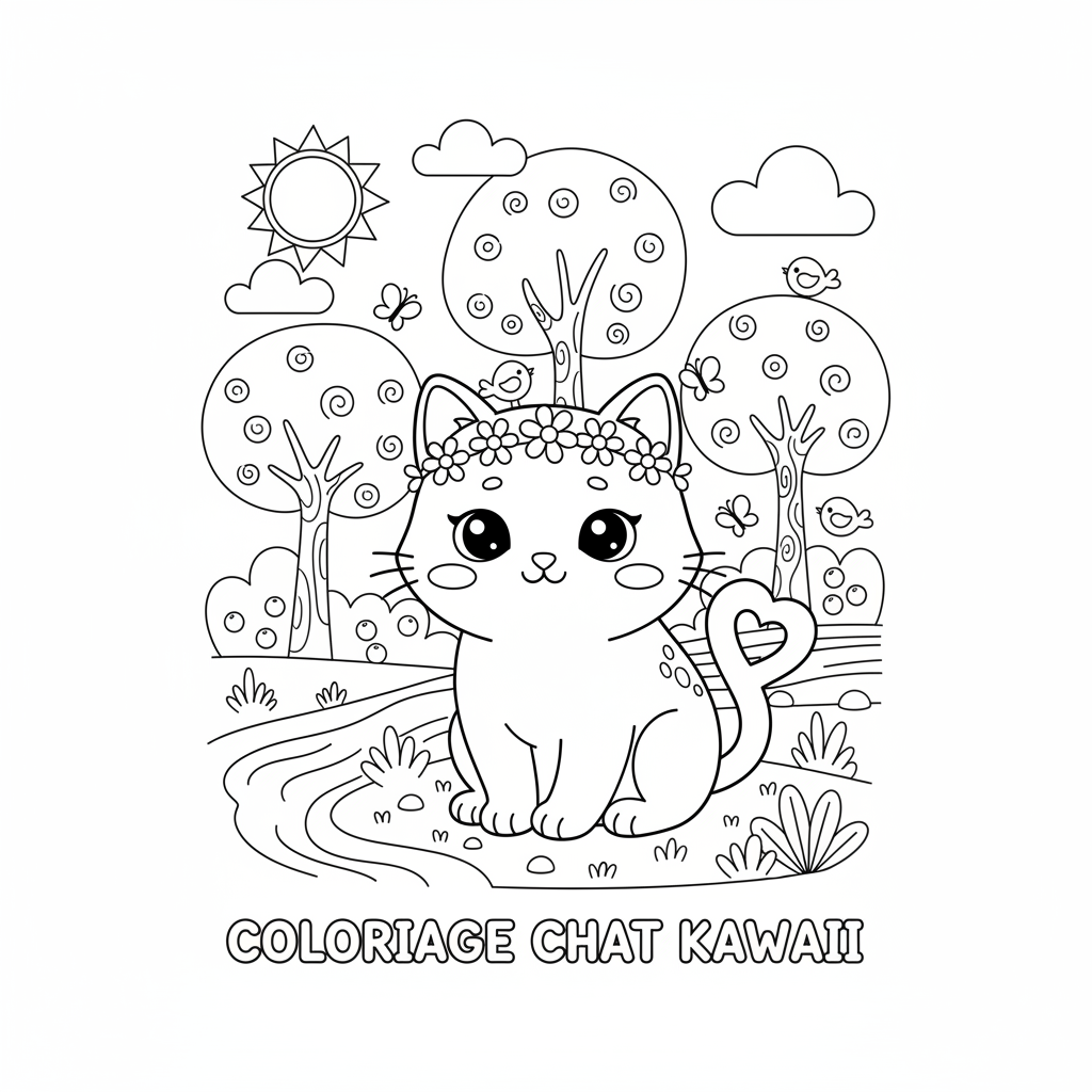 Coloriage coloriage chat kawaii à imprimer 3