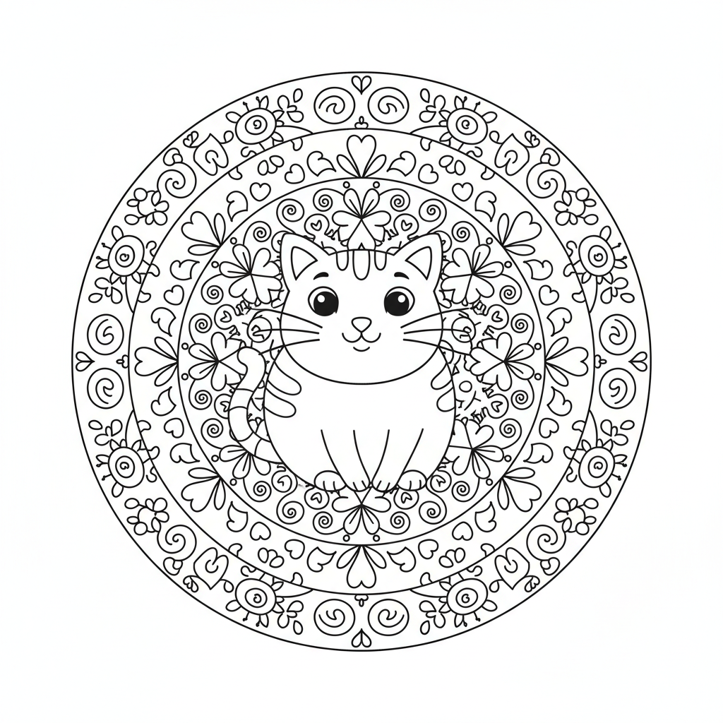 Coloriage coloriage chat mandala 2
