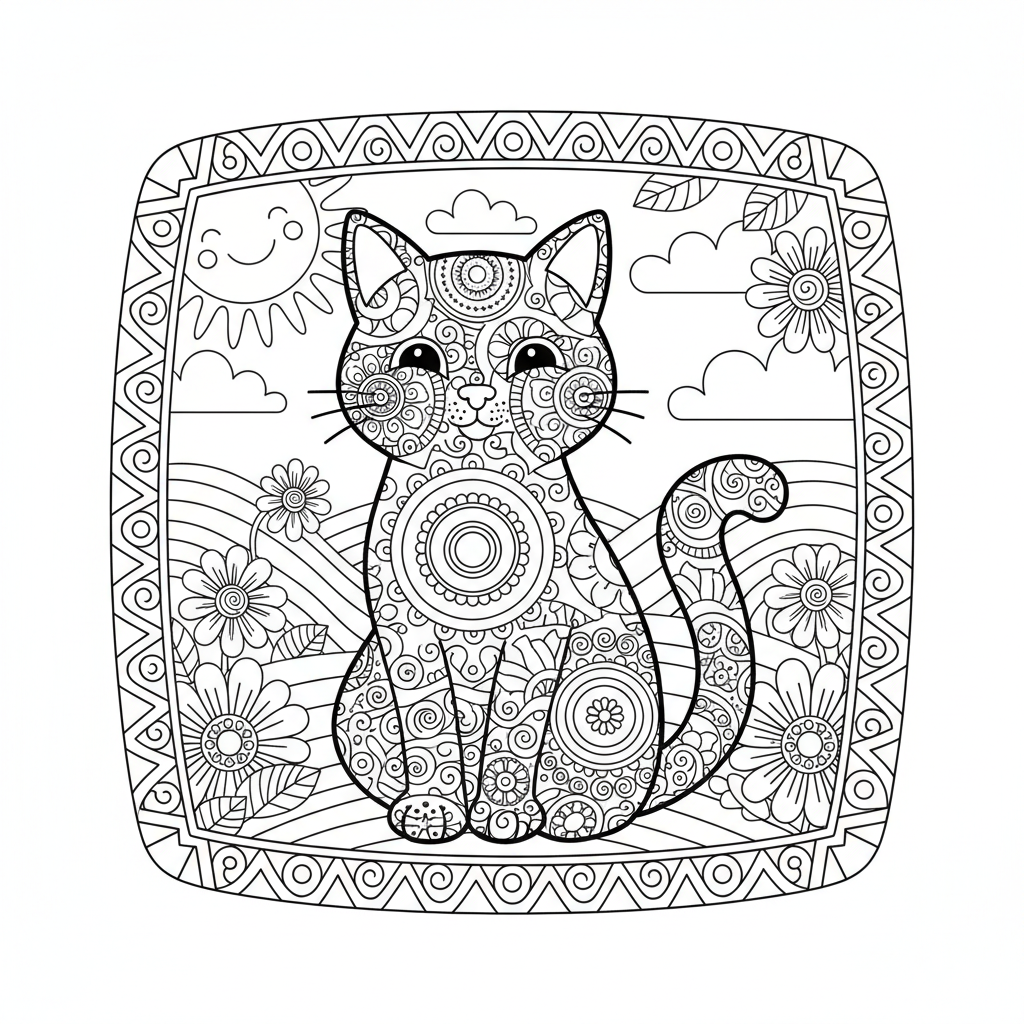 Coloriage coloriage chat mandala 3
