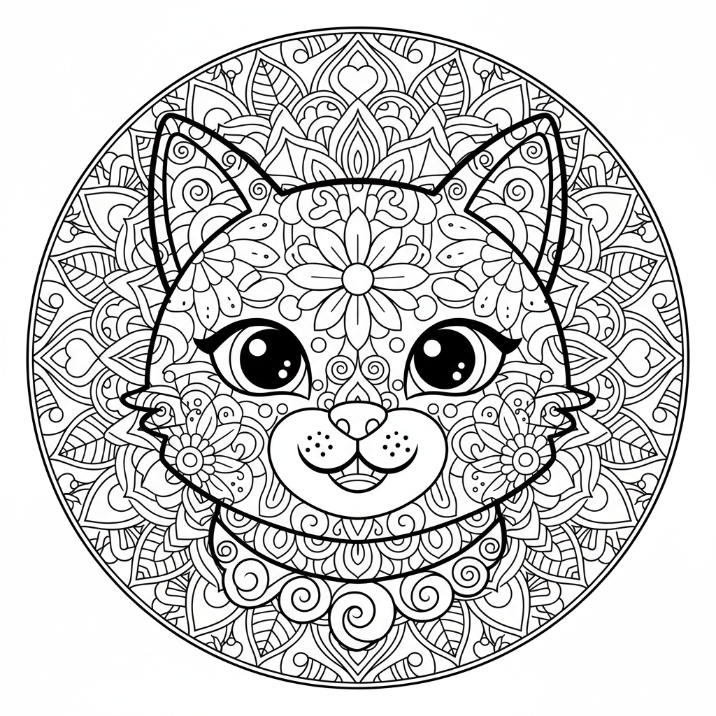 Coloriage coloriage chat mandala 4