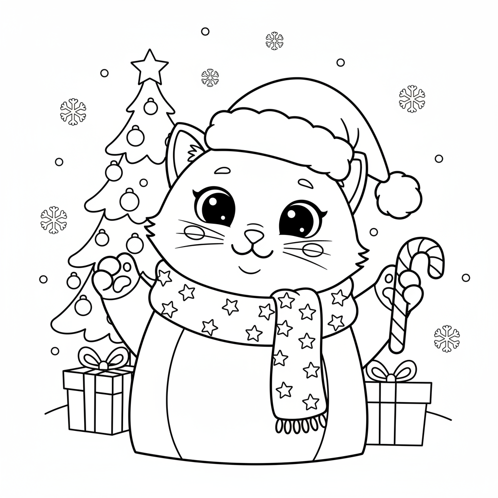 Coloriage coloriage chat noel 4