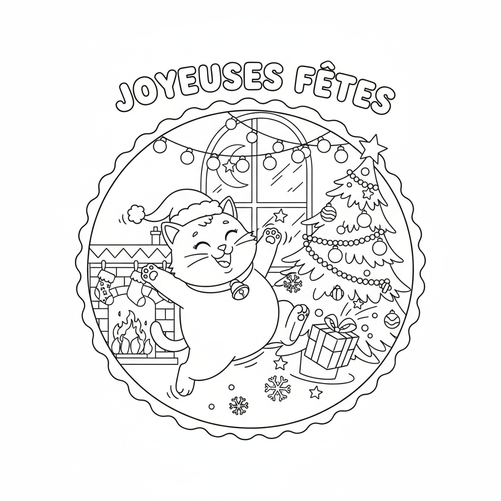 Coloriage coloriage chat noel 5