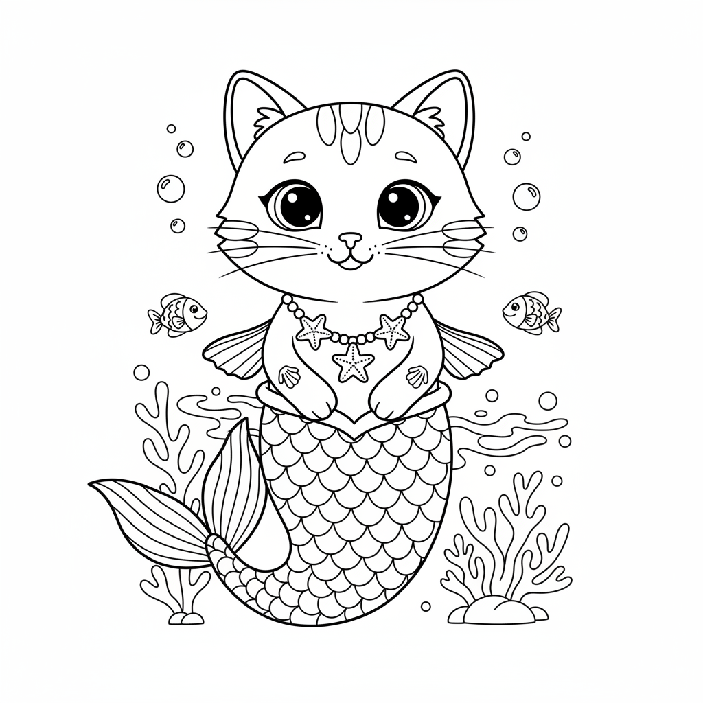 Coloriage coloriage chat sirene 4