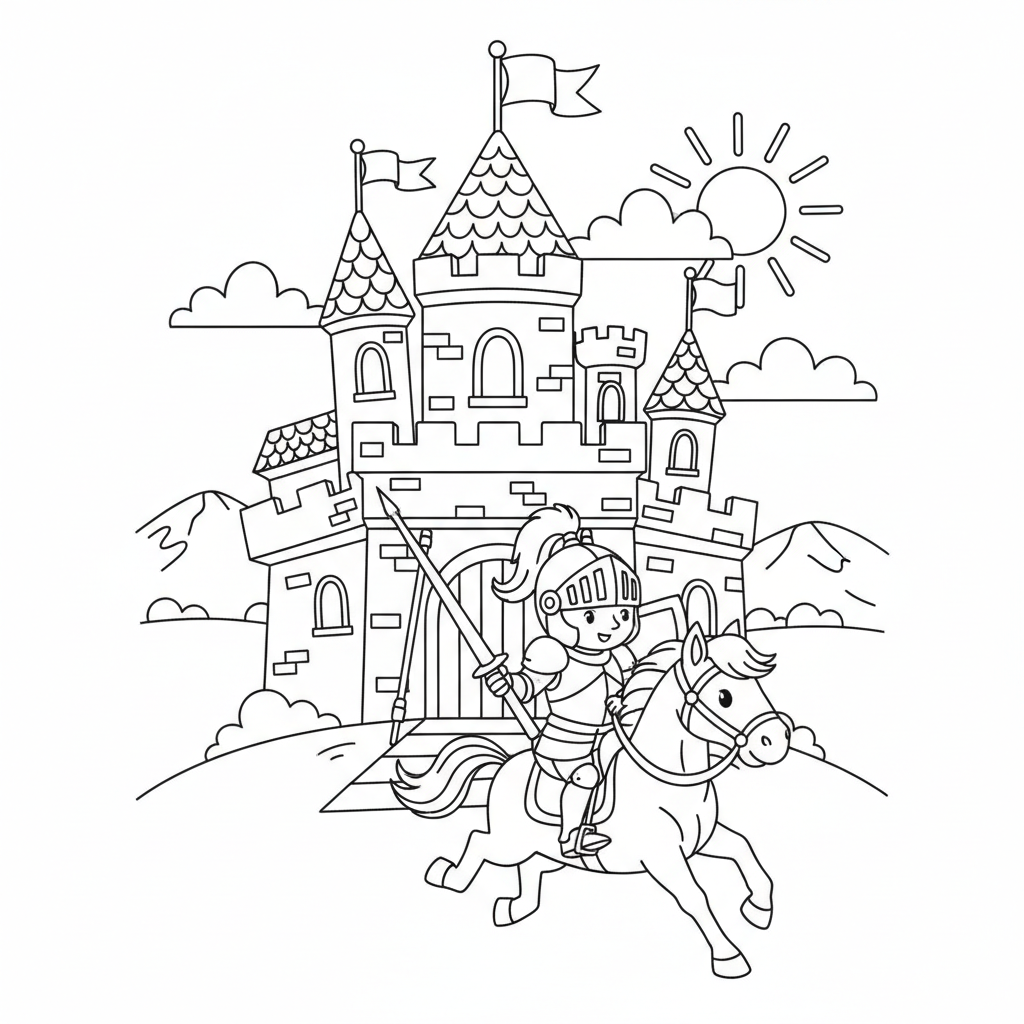 Coloriage coloriage chateau chevalier 5