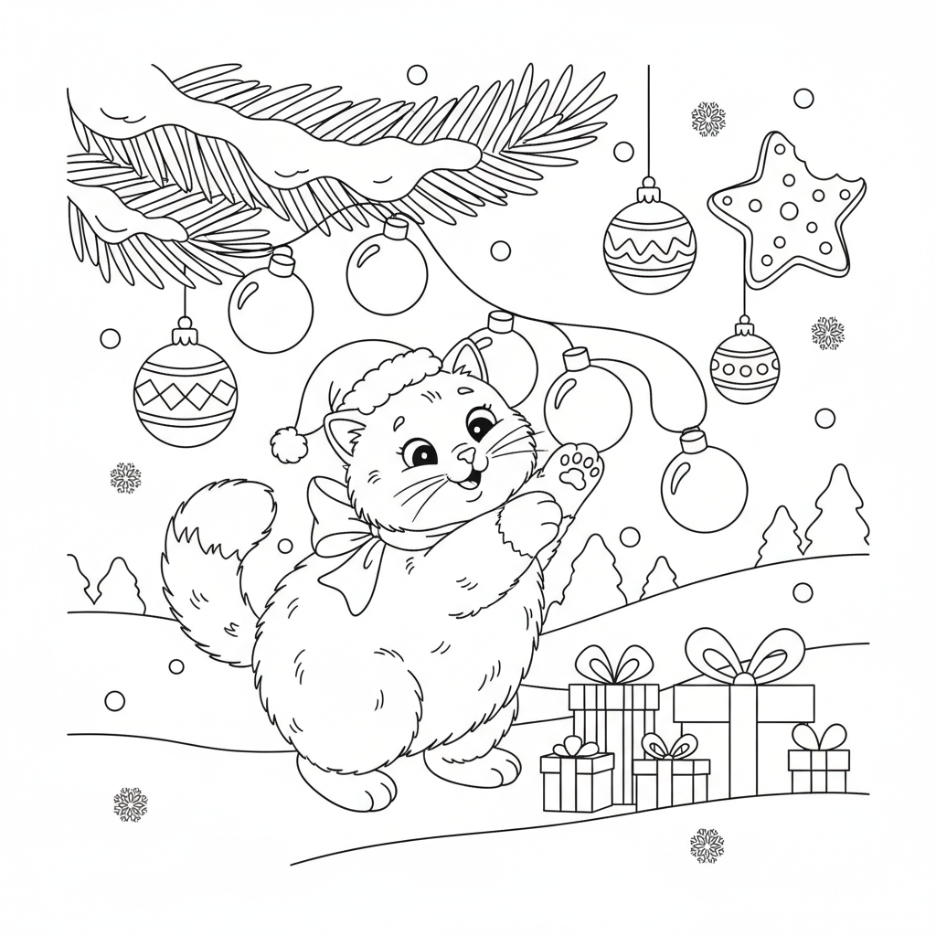 Coloriage coloriage chaton de noel 3
