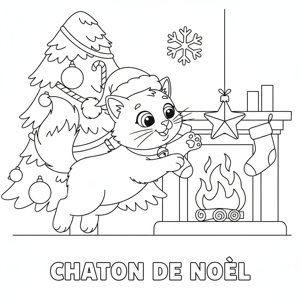 Coloriage coloriage chaton de noel 5