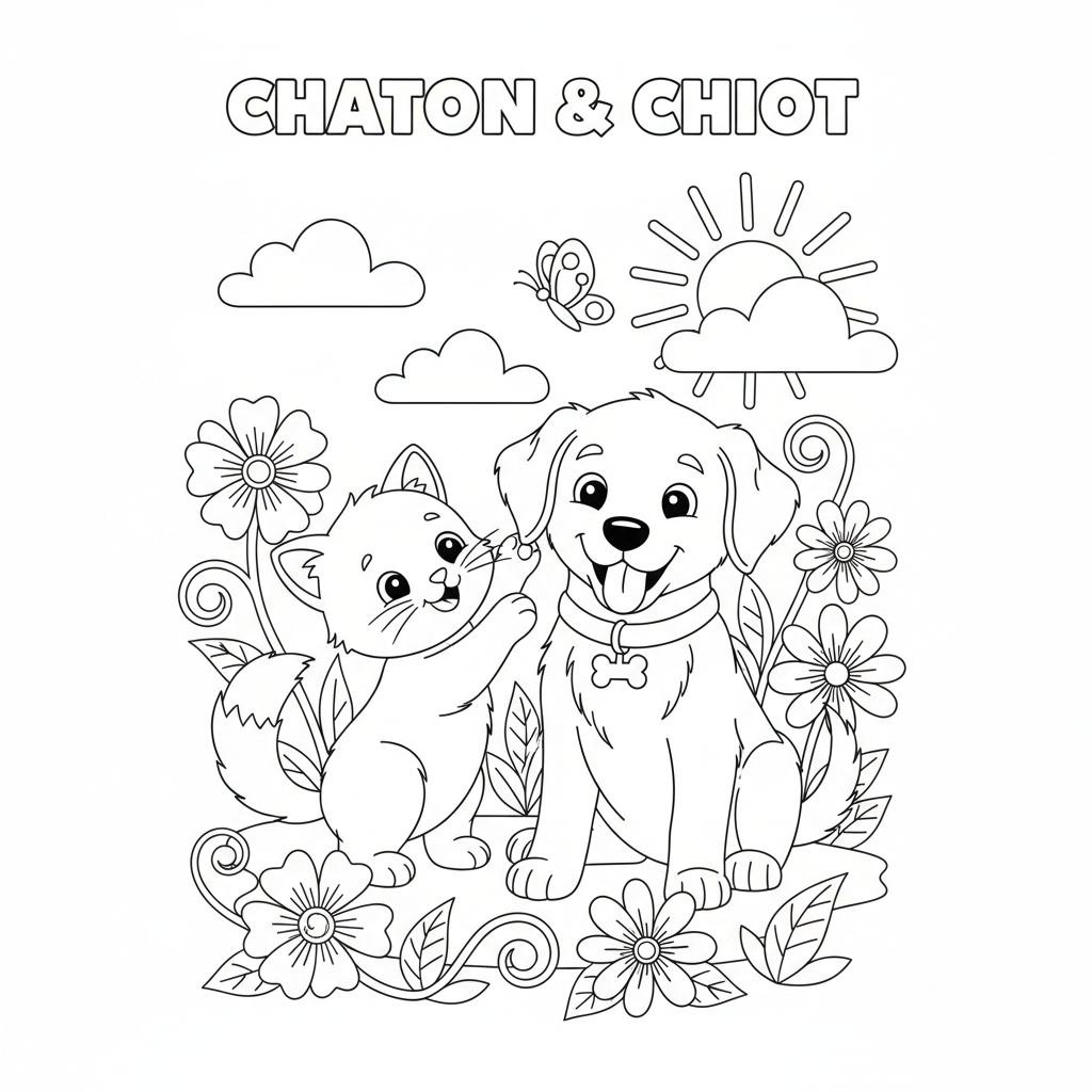 Coloriage coloriage chaton et chiot 2