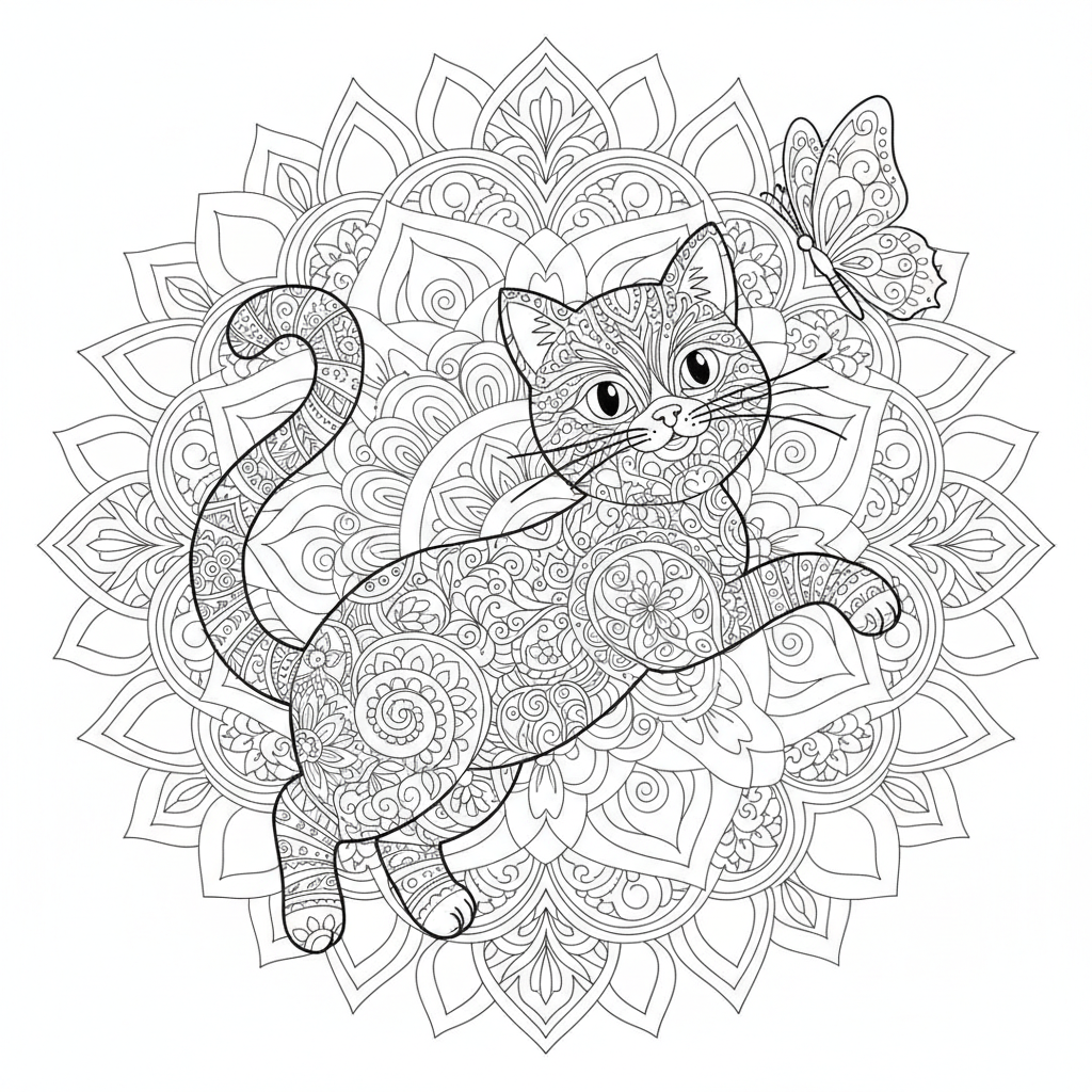 Coloriage coloriage chaton mandala 5