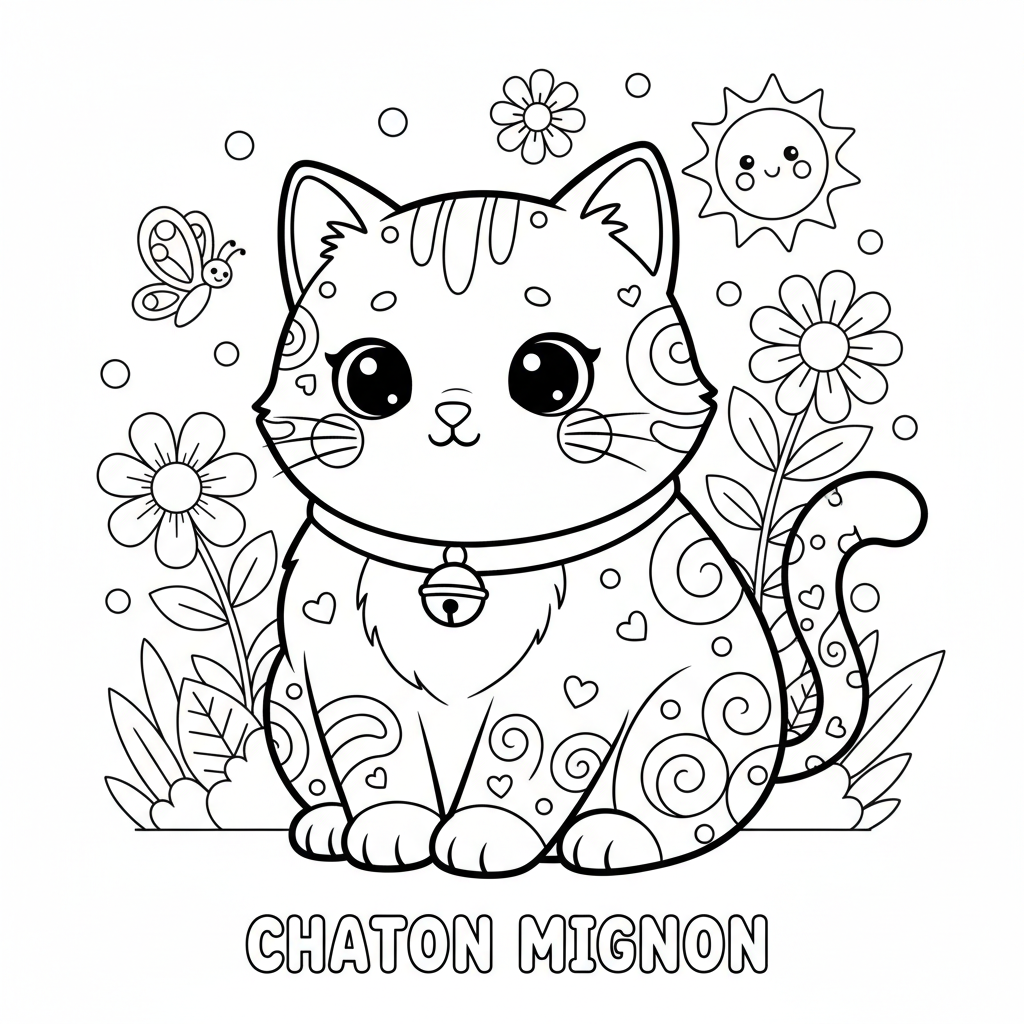 Coloriage coloriage chaton mignon kawaii 2