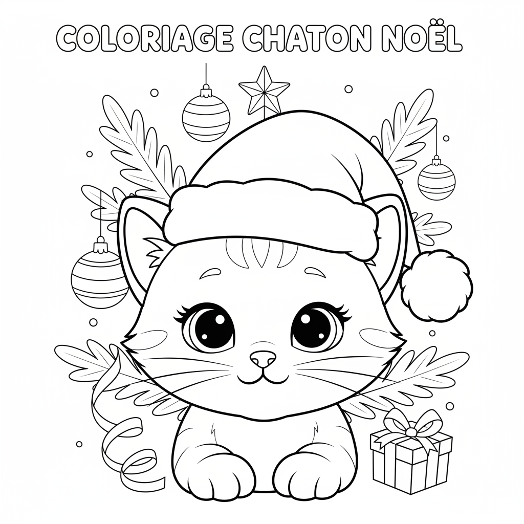 Coloriage coloriage chaton noel 4