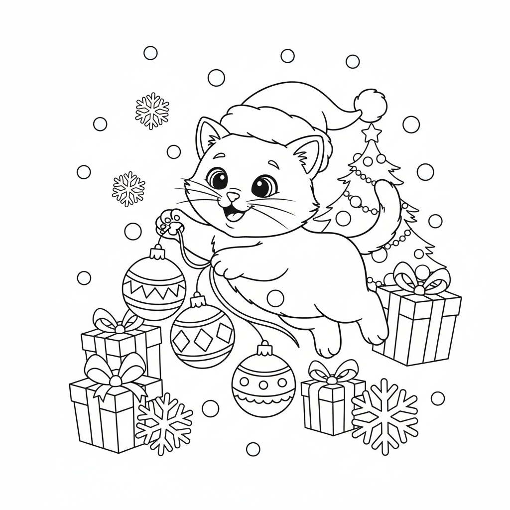 Coloriage coloriage chaton noel 5